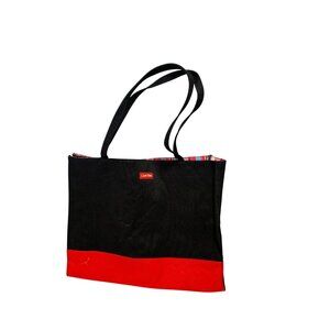Lancome Canvas Tote Double Strap Red Navy Blue Bag Purse Handbag Vinyl lining st